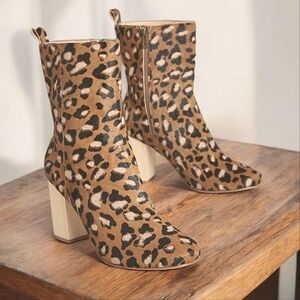 Anthropologie × Farylrobin Dav Calf Hair Leopard Animal Print Heeled Boots 6
